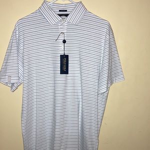 NWT Polo Golf by RL men’s s/s white with blue and navy stripes lisle stretch med